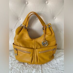Michael Kors Zipper Hobo in Golden Mustard Yellow Pebble Leather